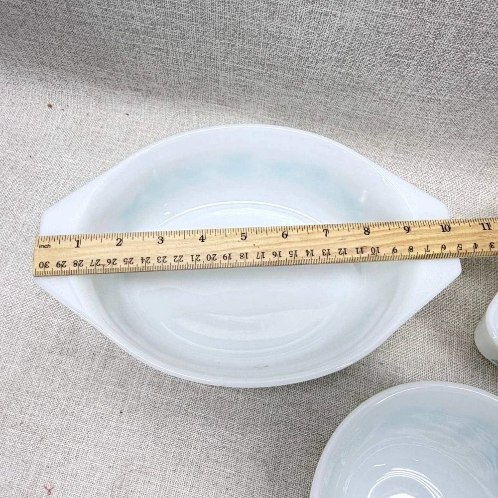 Vintage Pyrex Butterprint Amish Turquoise White 3 Piece Set Bowl Casserole Pan